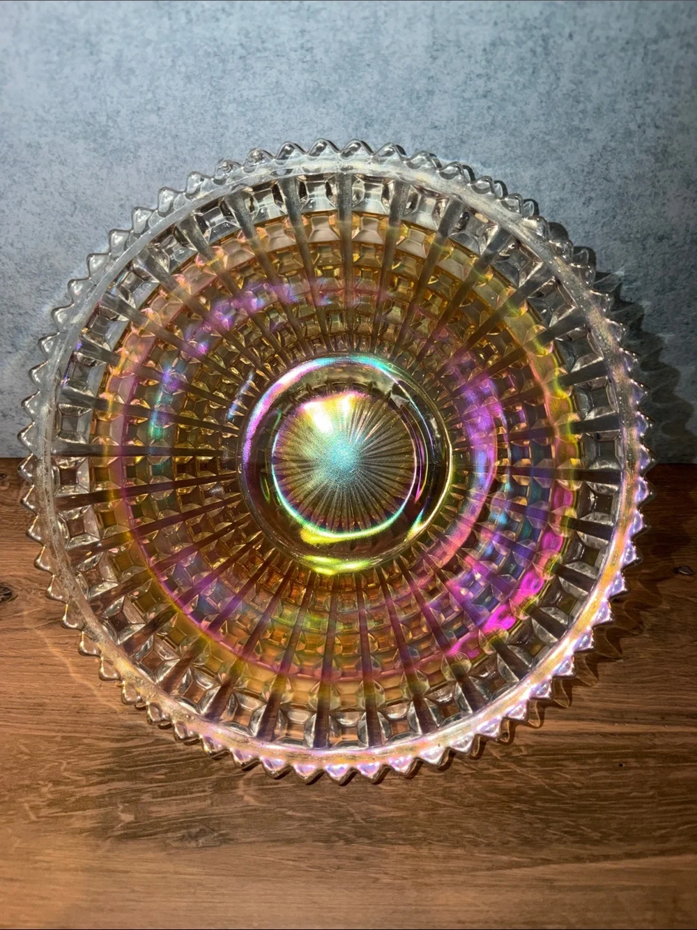 Iridescent Carnival Glass Decorative Bowl - Gold